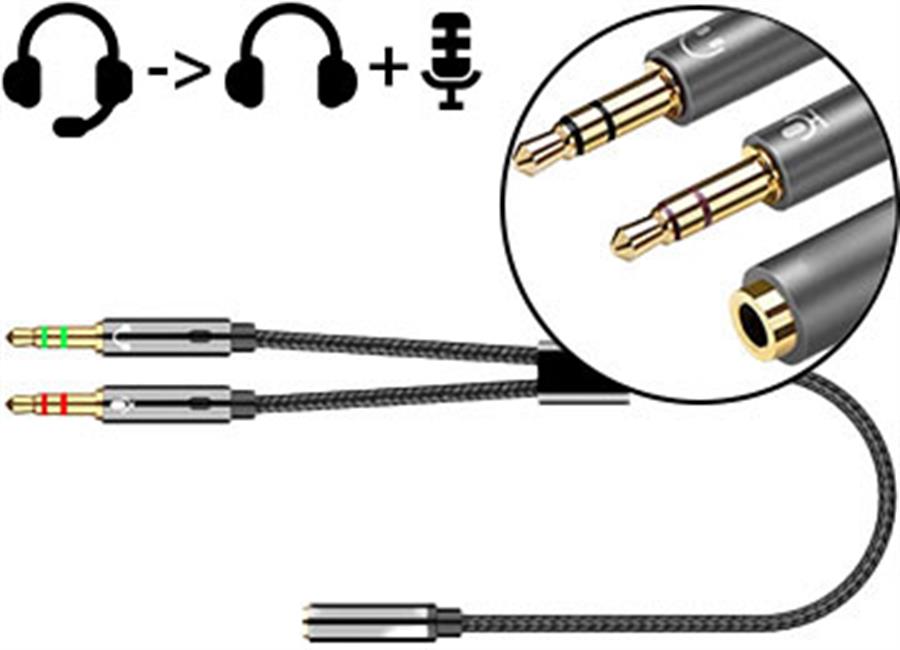 Adaptador Jack 3.5mm a 2 Plug 3.5mm (Auricular + Mic)