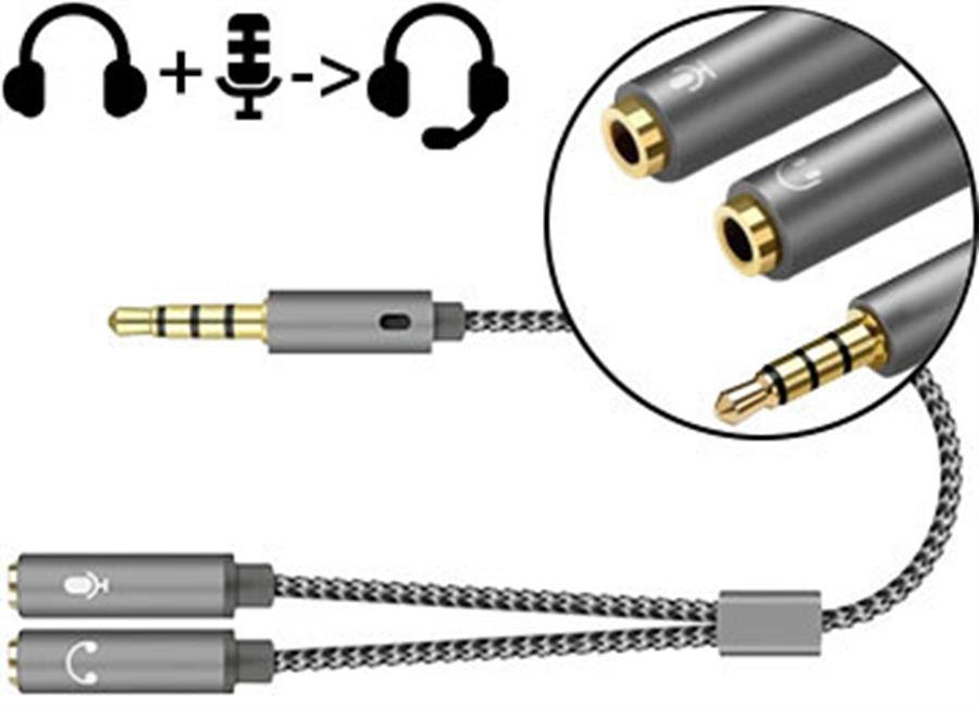 Adaptador Plug 3.5mm a 2 Jack 3.5mm (Auricular y Mic) Compatible consolas